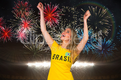 Excited football fan in brasil tshirt