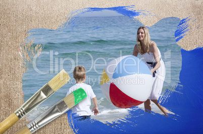 Composite image of mother and son on the beach