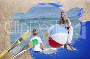 Composite image of mother and son on the beach