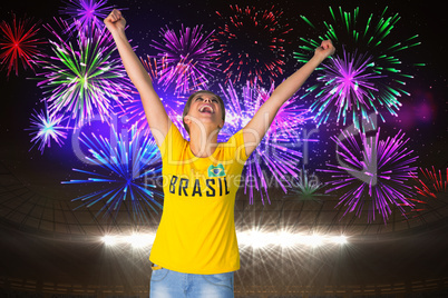 Excited football fan in brasil tshirt