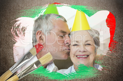 Composite image of senior couple celebrating birthday