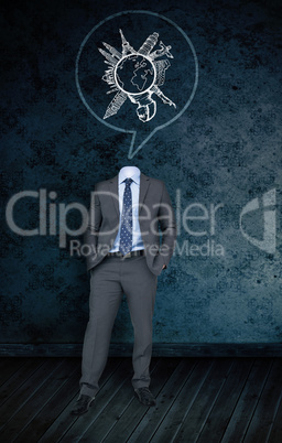 Composite image of headless businessman with tourism doodle in s