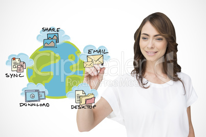 Composite image of businesswoman writing