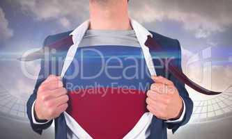 Businessman opening shirt to reveal russia flag