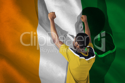 Cheering football fan in yellow jersey