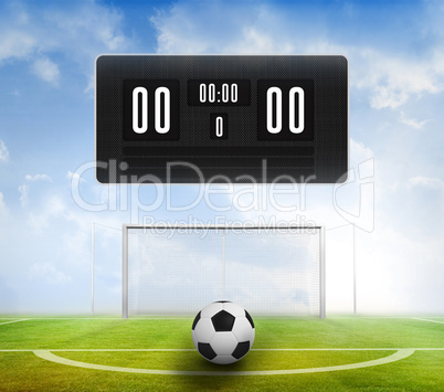 Black scoreboard with no score and football