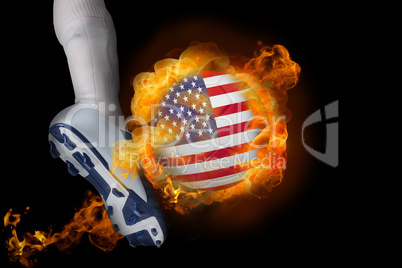 Football player kicking flaming usa ball
