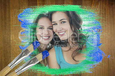 Composite image of friends smiling at camera