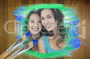 Composite image of friends smiling at camera