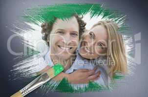 Composite image of couple smiling at camera