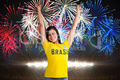 Excited football fan in brasil tshirt