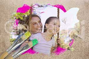 Composite image of mother and daughter in the park