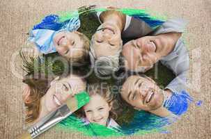 Composite image of extended family smiling at camera