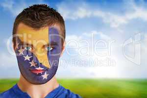 Bosnia football fan in face paint