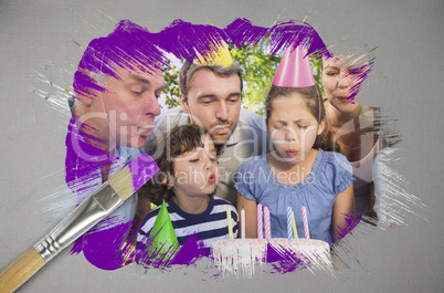 Composite image of family celebrating a birthday