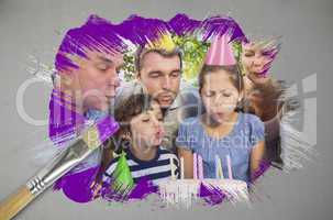 Composite image of family celebrating a birthday