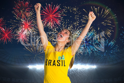 Pretty football fan in brasil t-shirt