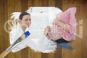 Composite image of pregnant woman at check up with doctor