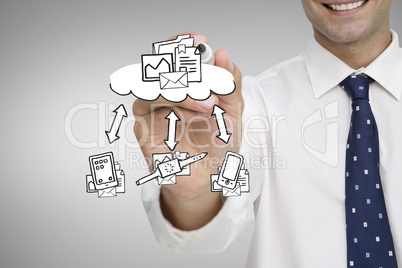 Composite image of businessman writing graphic