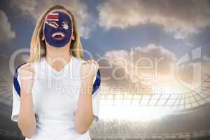 Excited australia fan in face paint cheering