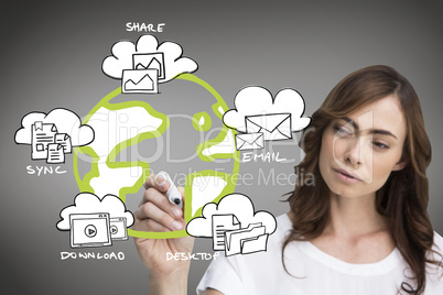 Composite image of businesswoman writing doodle