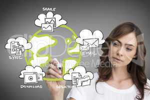 Composite image of businesswoman writing doodle