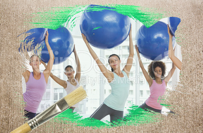 Composite image of fitness class at the gym