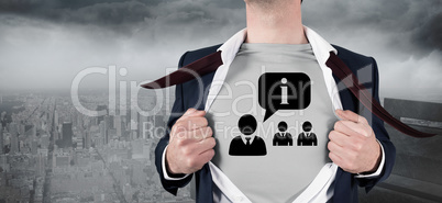 Composite image of businessman opening shirt in superhero style