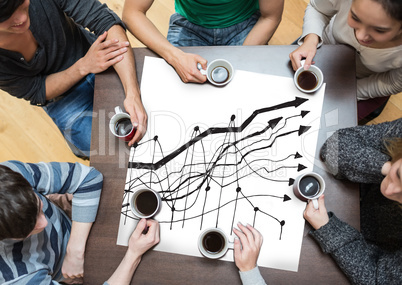 Composite image of people sitting around table drinking coffee