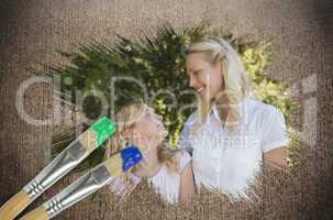 Composite image of mother and daughter in the park