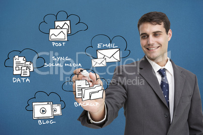 Composite image of businessman writing doodle