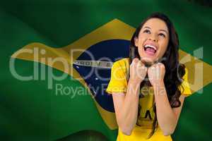 Excited football fan in brasil tshirt