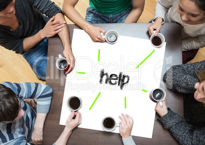 Help on page with people sitting around table drinking coffee