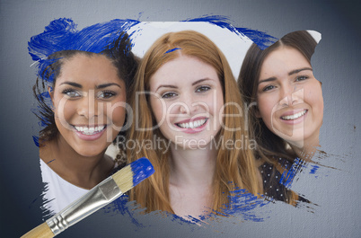 Composite image of pretty friends smiling at camera