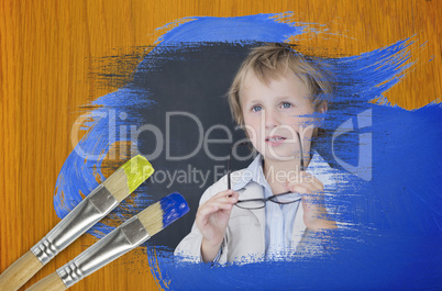 Composite image of little boy at school