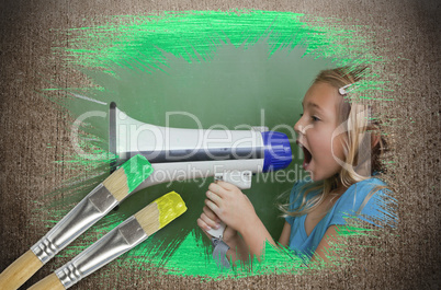 Composite image of little girl with bullhorn