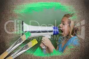 Composite image of little girl with bullhorn