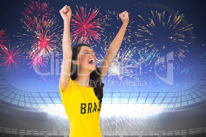 Excited football fan in brasil tshirt