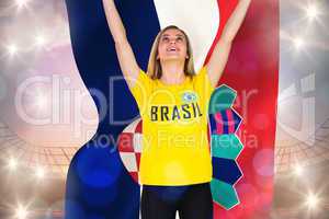 Excited football fan in brasil tshirt holding croatia flag