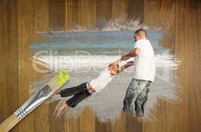 Composite image of father and son on the beach