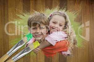 Composite image of sibling smiling in the park