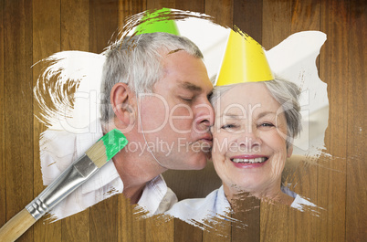 Composite image of senior couple celebrating birthday