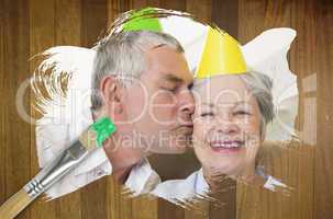 Composite image of senior couple celebrating birthday