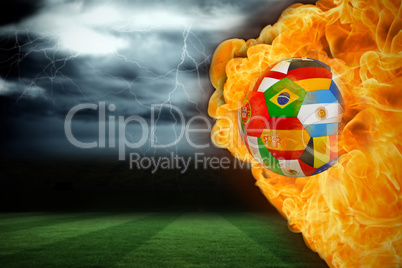 Fire surrounding international flag football