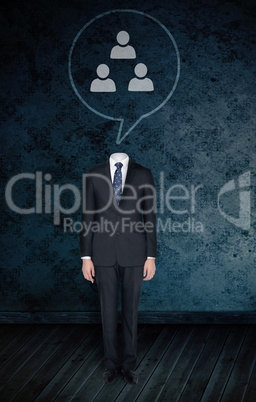 Composite image of headless businessman with speech bubble