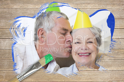 Composite image of senior couple celebrating birthday