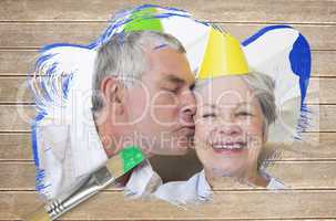 Composite image of senior couple celebrating birthday