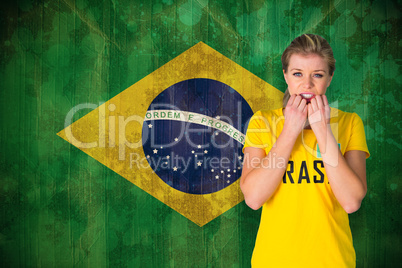 Nervous football fan in brasil tshirt