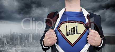 Composite image of businessman opening shirt in superhero style