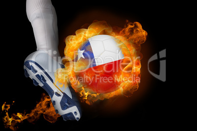 Football player kicking flaming chile ball